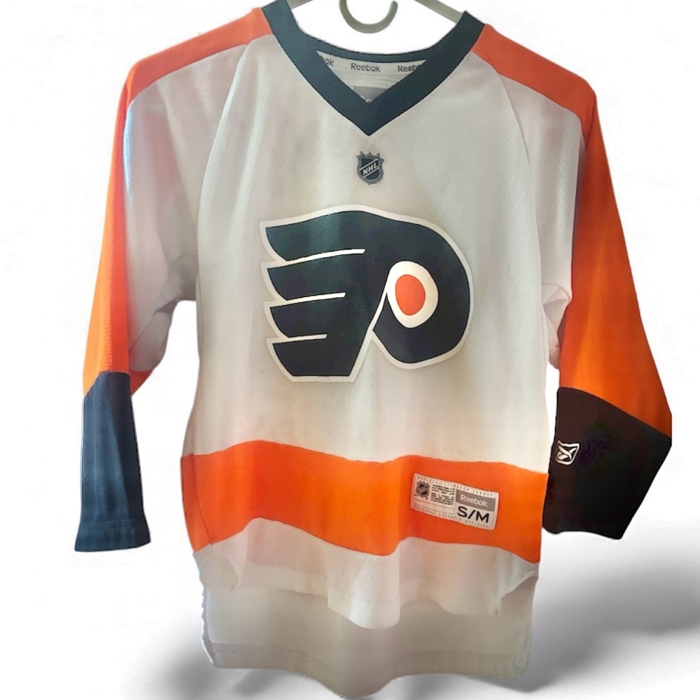 Reebok Philadelphia Flyers White and Orange Hockey Jersey Kids Youth Size Sm/Med